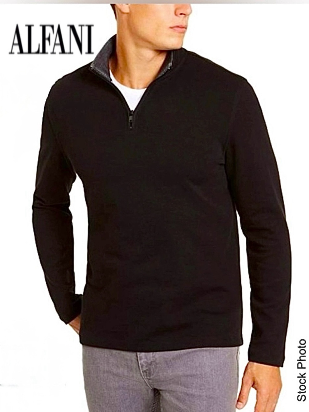 ALFANI Deep Black Quarter-Zip Classic Fit Pullover (Large) NWT